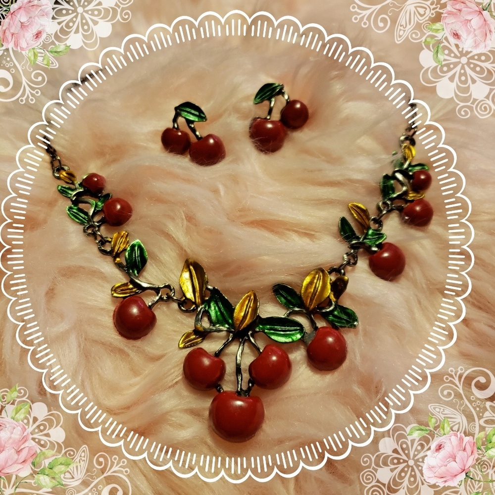 Sweet cherry necklace and earrings